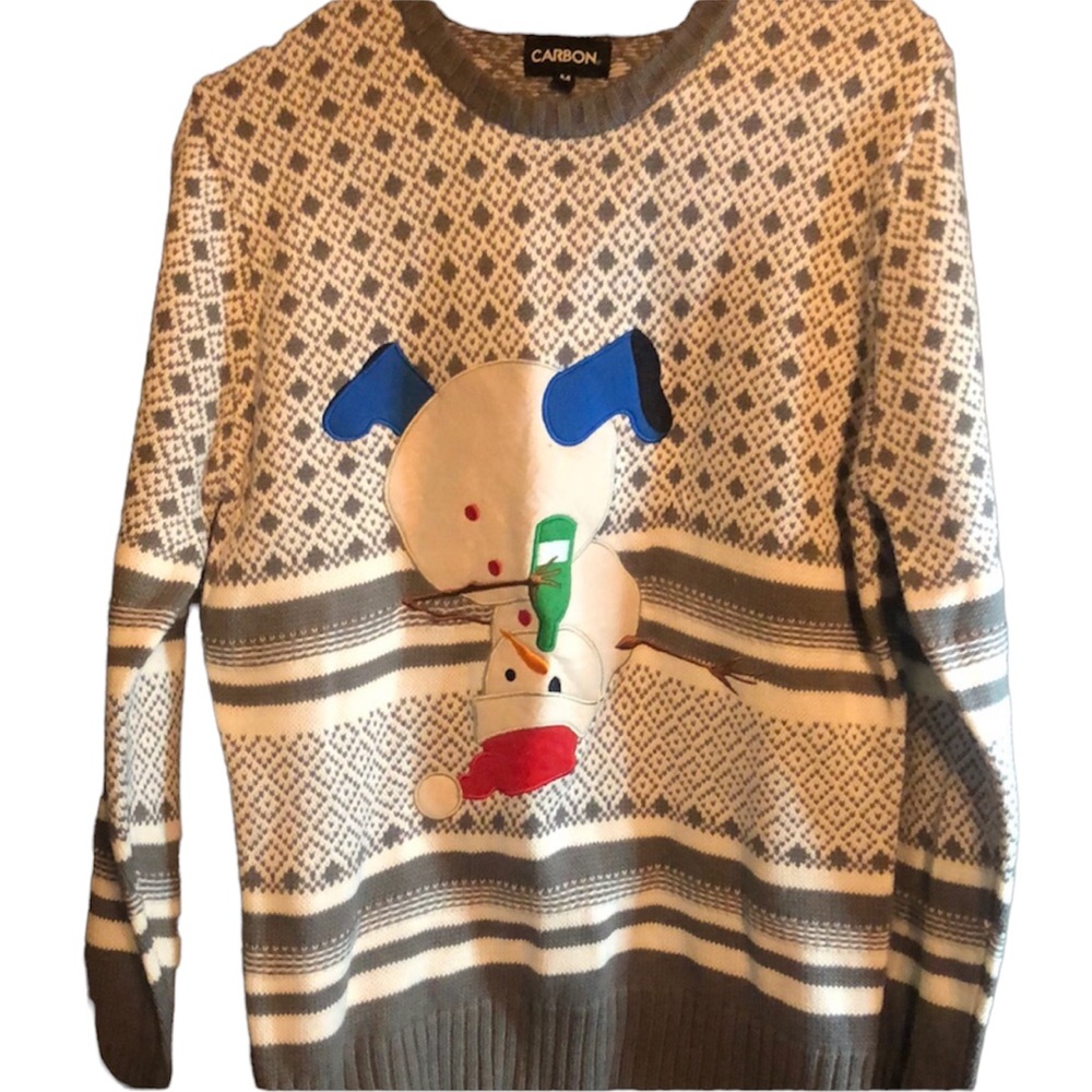 Men’s artsy Christmas Holiday striped snowman sweater